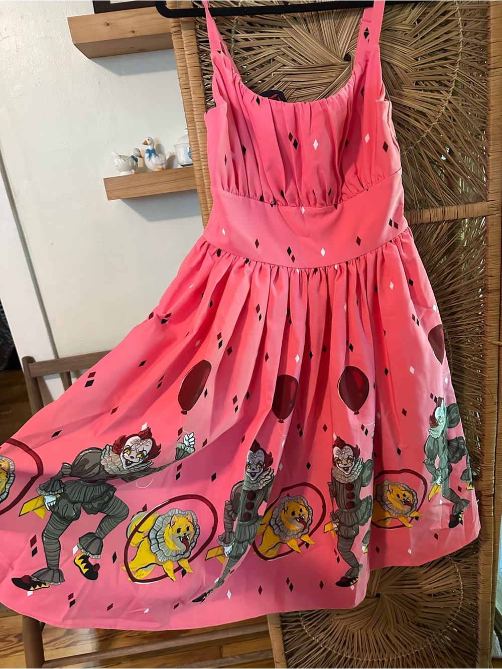 Vixen by Micheline Pitt Pink Circus Clown Print Fit-and-Flare Dress